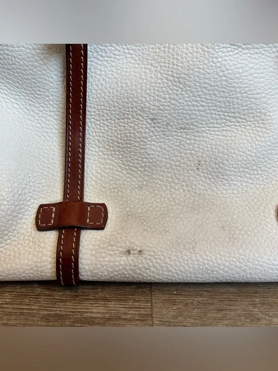 👜 Dooney & Bourke Pebbled Leather Tote Cream Brown Trim Large Shoulder Bag - Picture 9 of 9